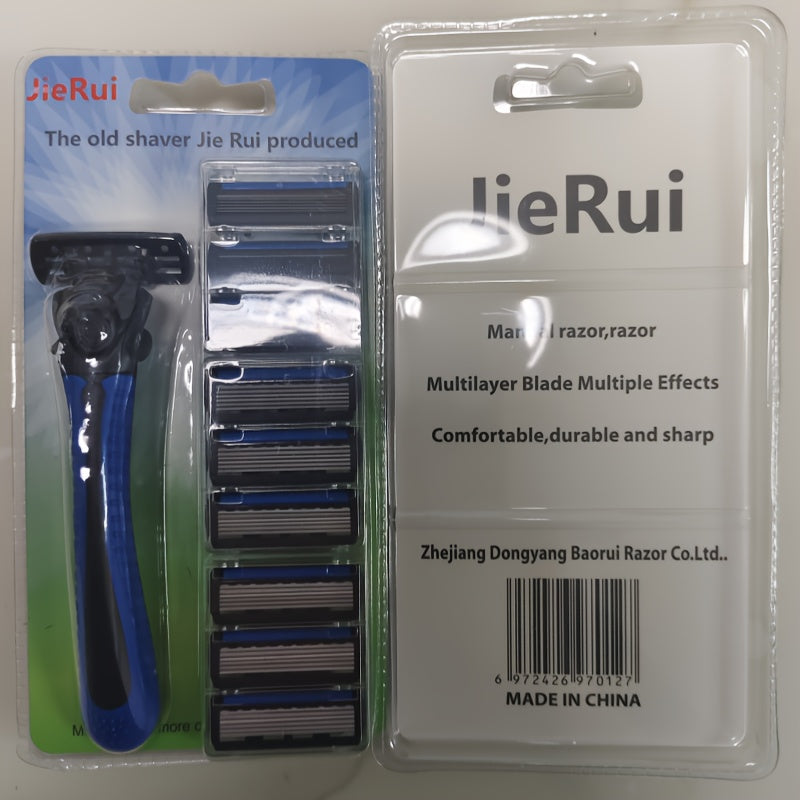 Men's 6-Layer Classic Manual Shaving Razor with Holder and Blades