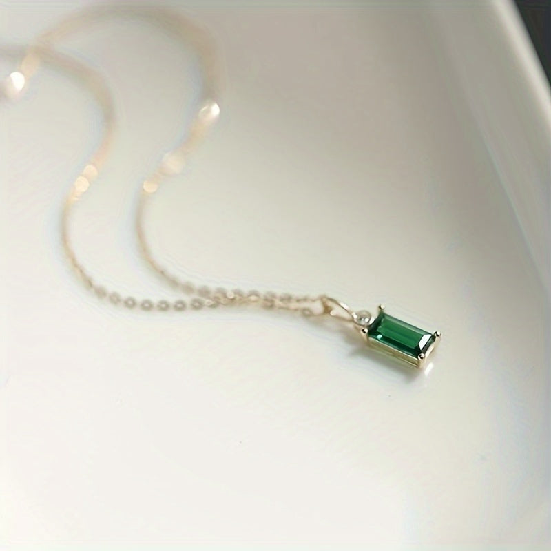 Emerald Green Sterling Silver Necklace with Cubic Zirconia Pendant for Women