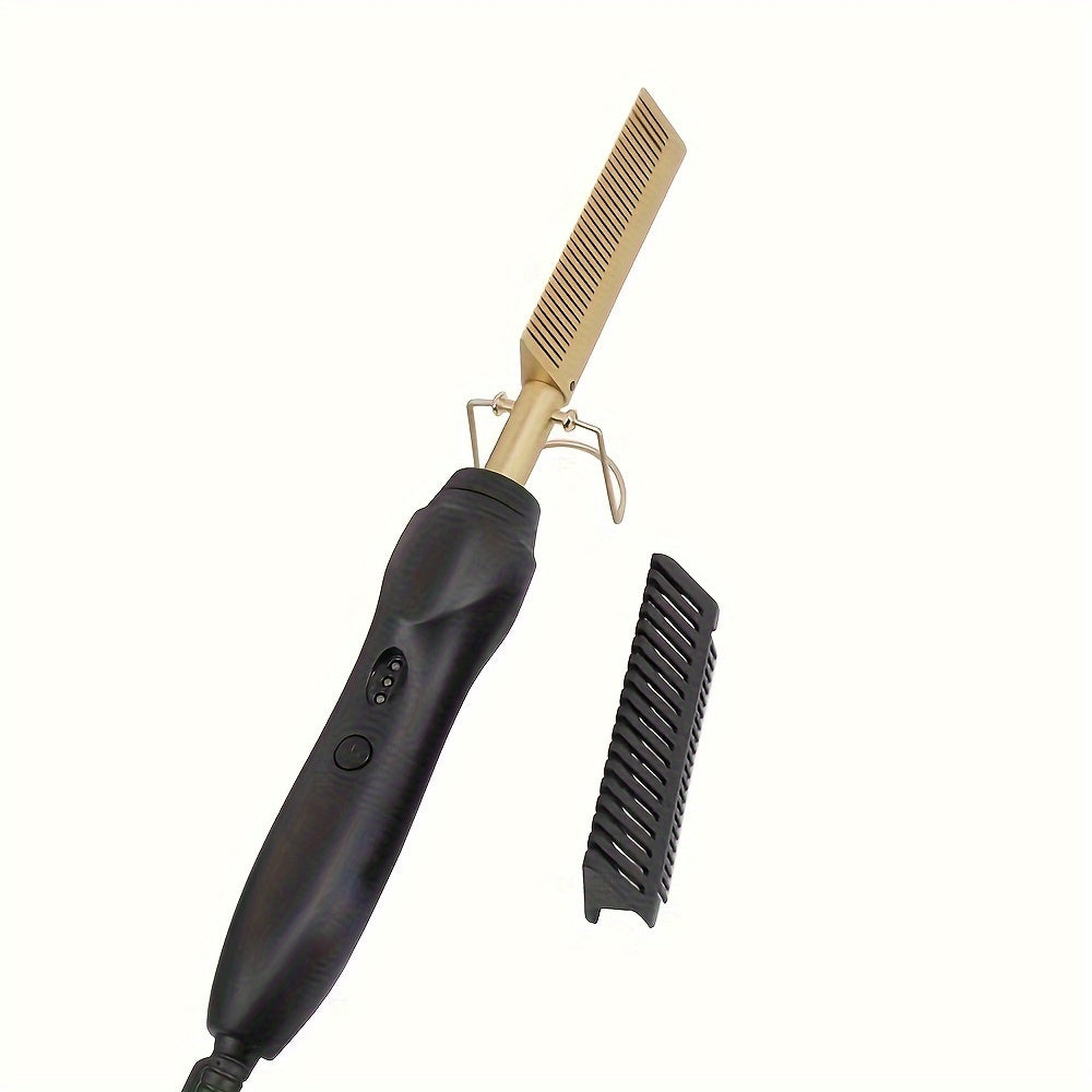 Electric hot comb for curly and straight hair copper finish multi-functional with auto shut-off ionic tech heat protection portable