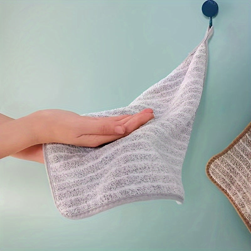 Set of 4 Bamboo Charcoal Striped Kitchen Towels Highly Absorbent Non-Oil Cleaning