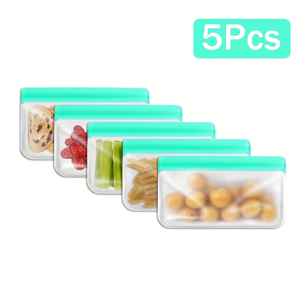 Reusable Food Storage Bags Set of 5 Leak-Proof Freezer Bags for Fruits Vegetables Snacks