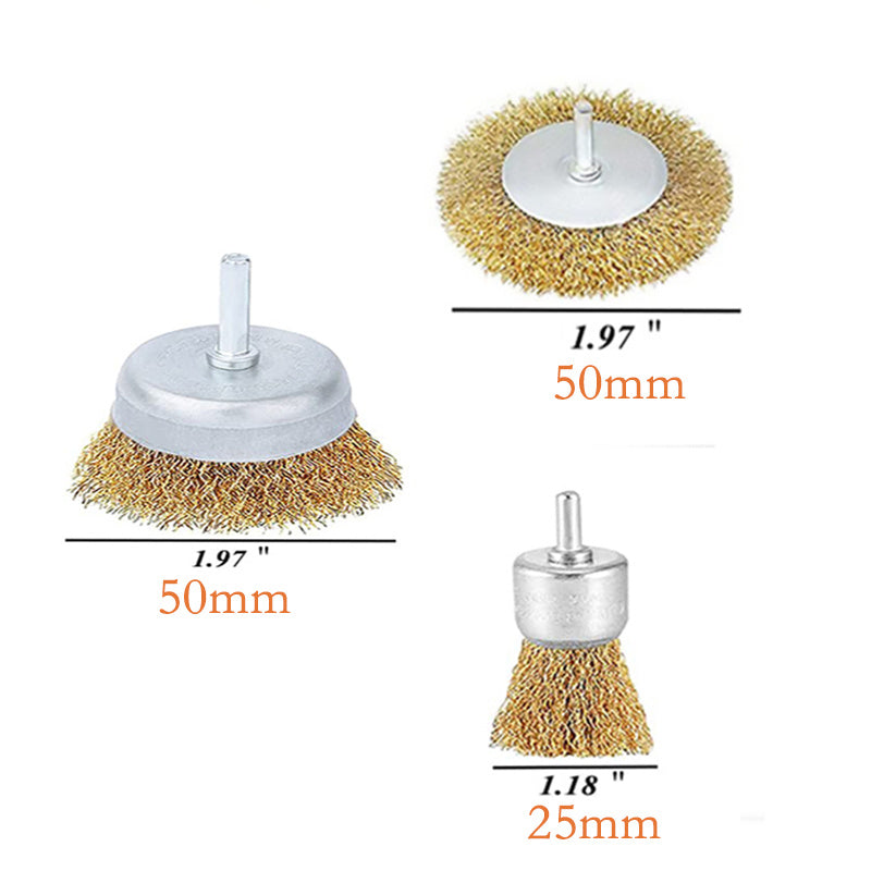 Wire Brush Wheel Set 10pcs Coarse Crimped 1/4 Inch Shank Drill Attachment