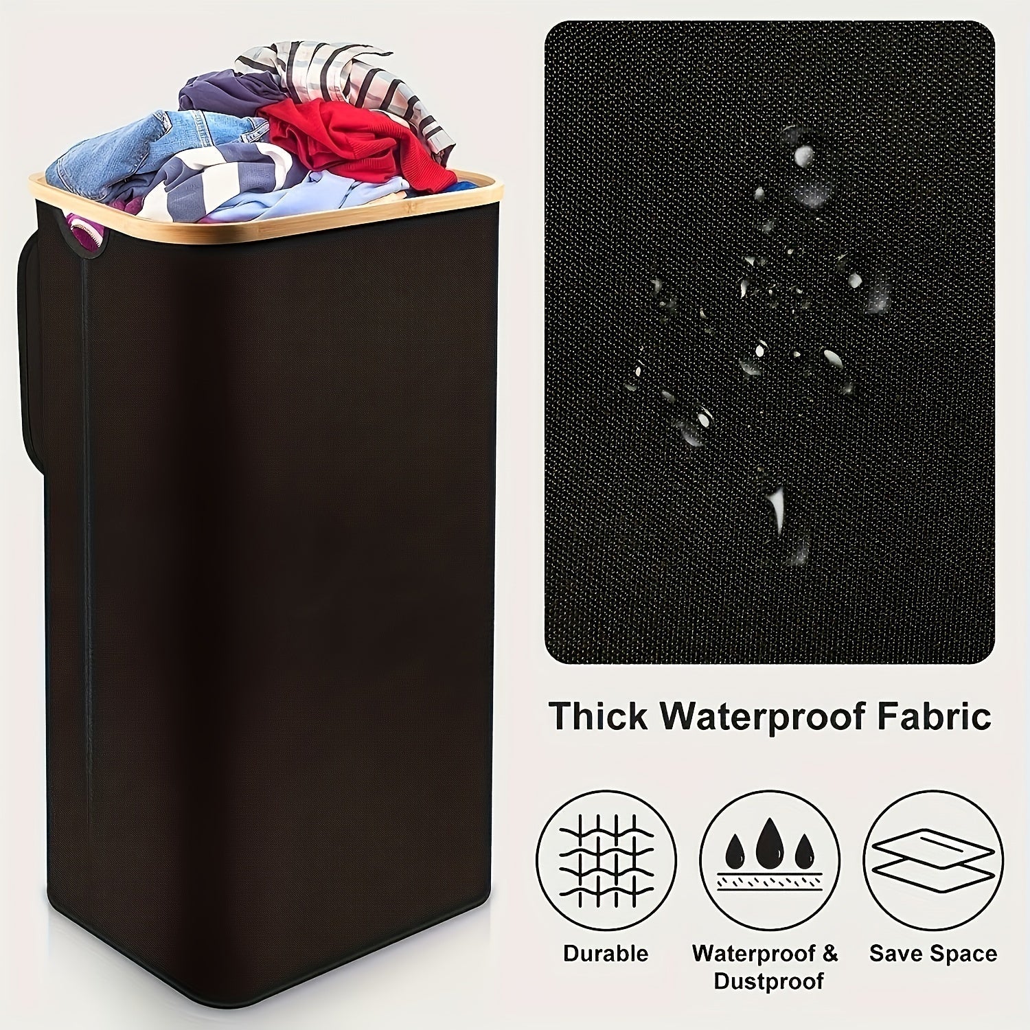 Gran cesta de ropa plegable con tapa 100L, impermeable, con bolsa removible y asas