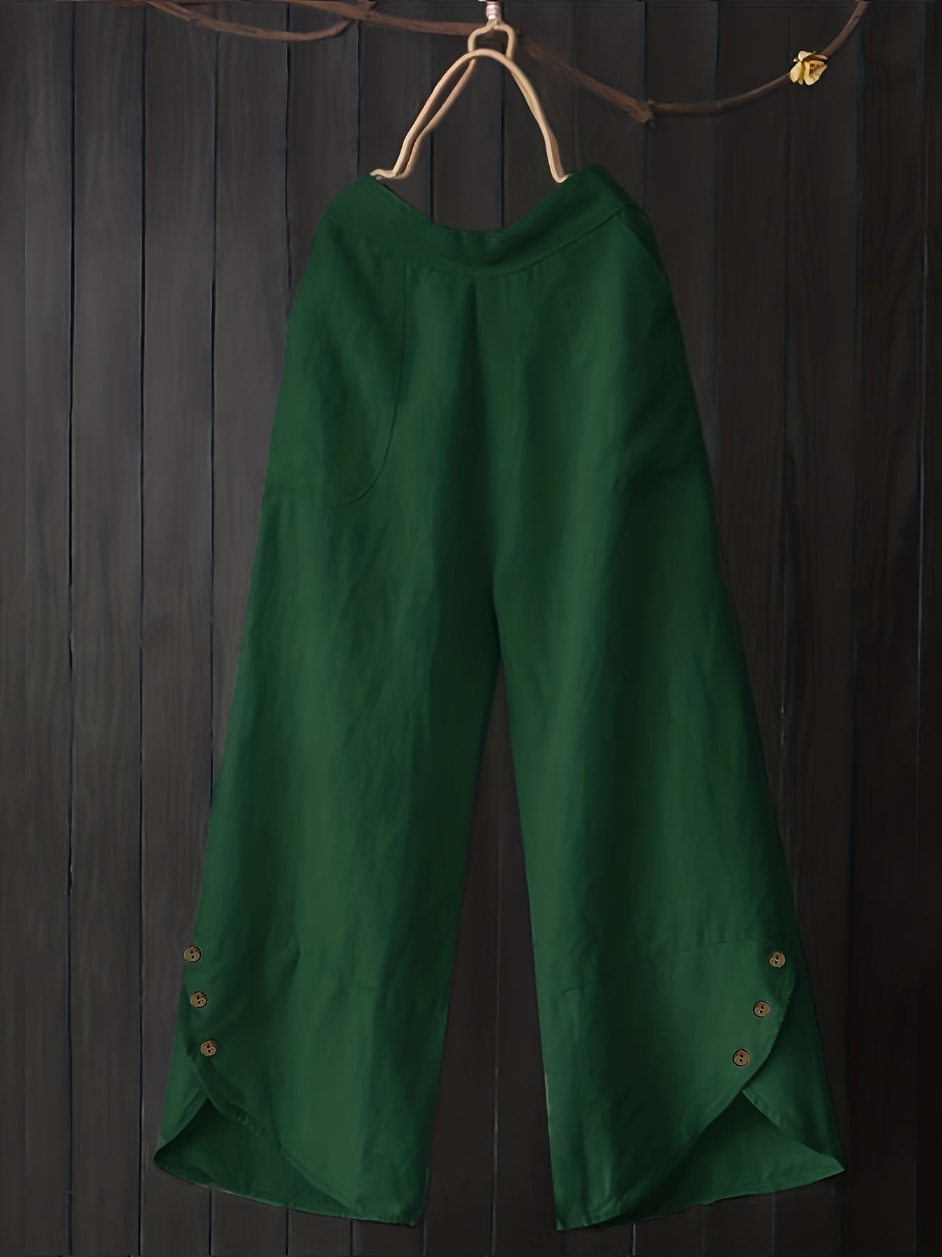 Pantalones de algodón de pierna ancha talla grande con bolsillos y detalles de botón