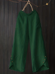 Pantalones de algodón de pierna ancha talla grande con bolsillos y detalles de botón