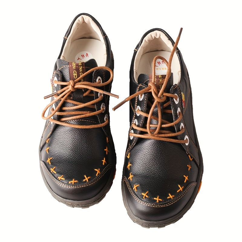 Women's Casual Leather Retro Oxford Shoes Breathable Slip-Resistant Flats