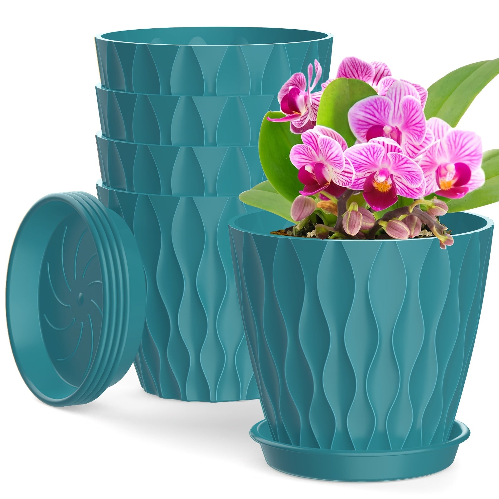 5-Piece Set of 10.16cm Bohemian Striped Plastic Plant Pots with Drainage Holes for Indoor Outdoor Succulents Aloe Snake Plants