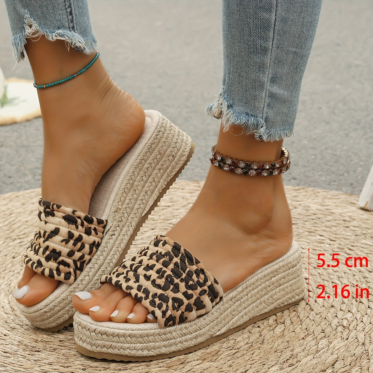 Women Woven Outdoor Slippers Summer Wedge Heels Platform Beach Sandals