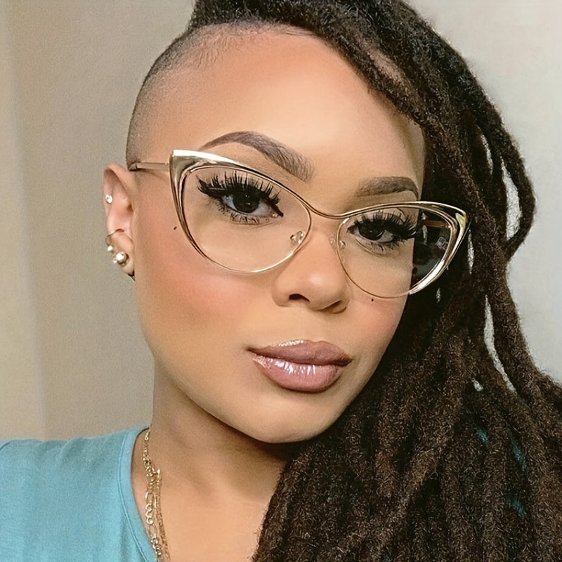 Women's Gold Cat Eye Glasses Small Frame Blue Light Reading Glasses
