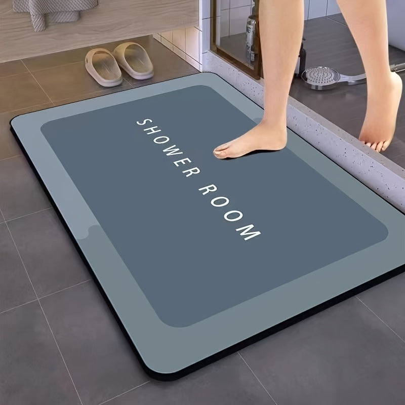 Alfombra de ducha de tierra de diatomeas negra antideslizante, de secado rápido y lavable para baño