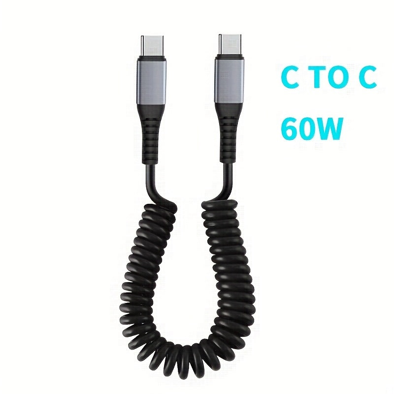 120W Fast Charging USB C to Type-C Cable Flat PVC Spring Retractable Data Transfer Compatible with Huawei Samsung Apple OPPO VIVO