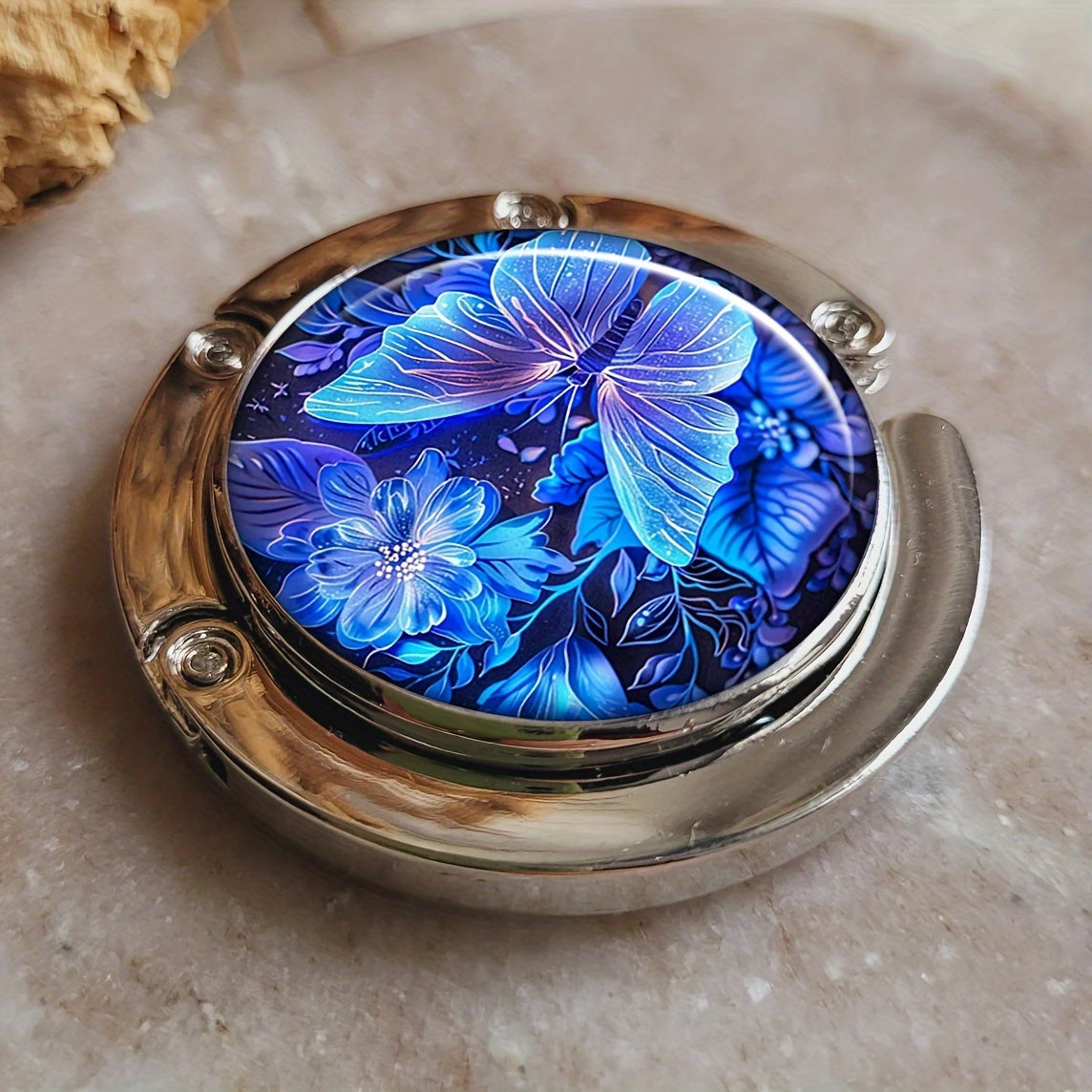 Portable Folding Handbag Hook Blue Butterfly Table Purse Hanger Bag Holder