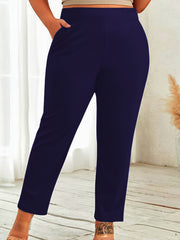 Plus Size Straight Leg Pants Solid Color Stretch Fabric Women