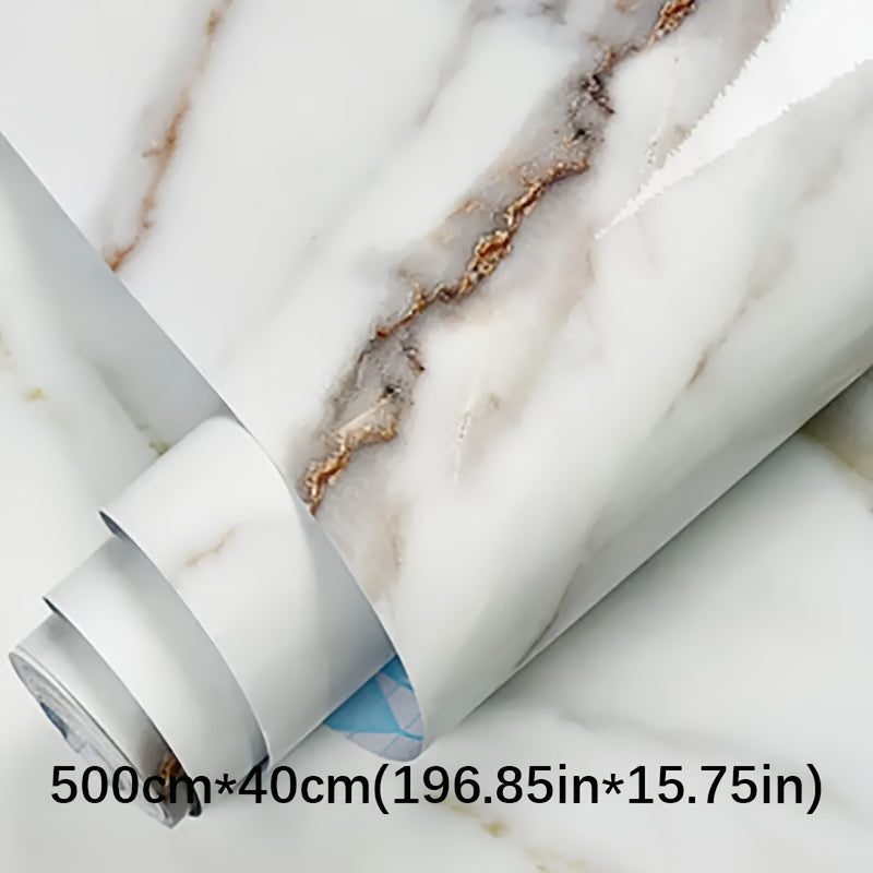 Marble Texture Self-Adhesive Wallpaper Waterproof Oil Heat Resistant Vinyl for Kitchen Bathroom Room Renovation