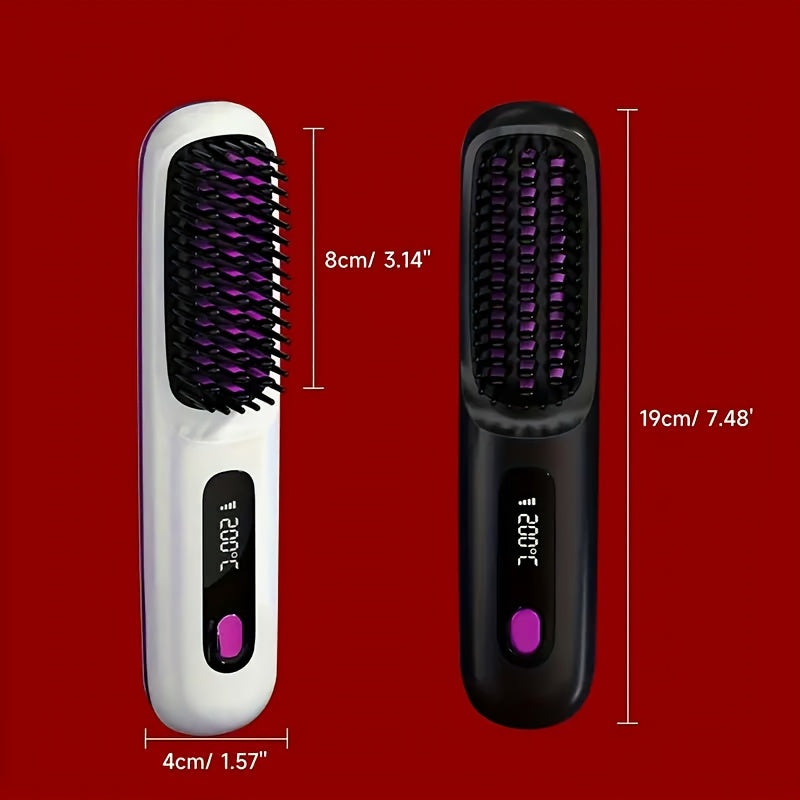 Cepillo alisador de cabello inalámbrico con calor, recargable por USB, batería de litio, para todo tipo de cabello