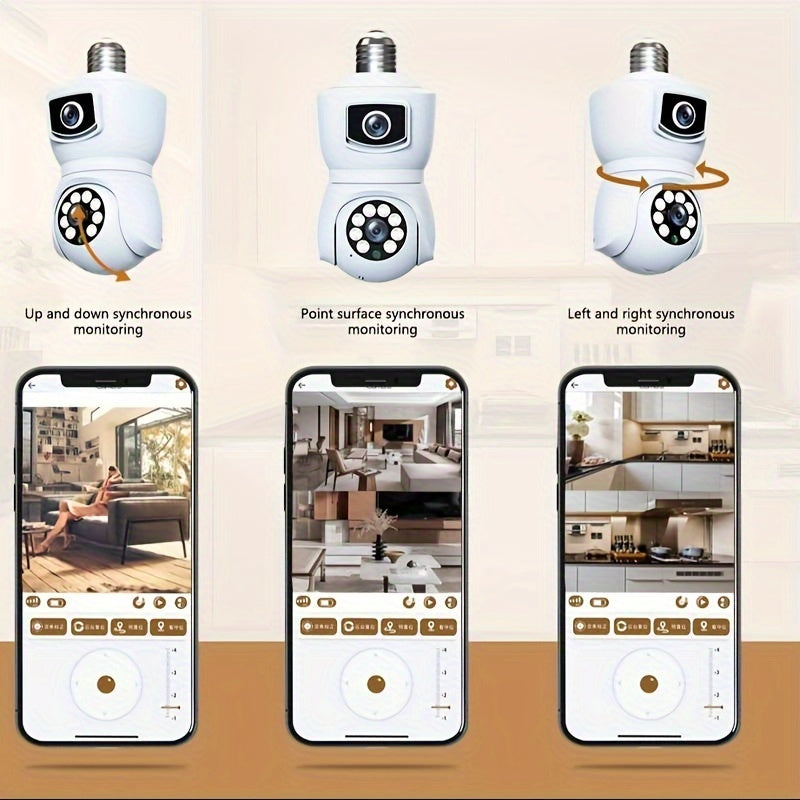 3MP PTZ Security Camera with 360 Degree View Dual Lenses Motion Detection Indoor Outdoor E27 Socket