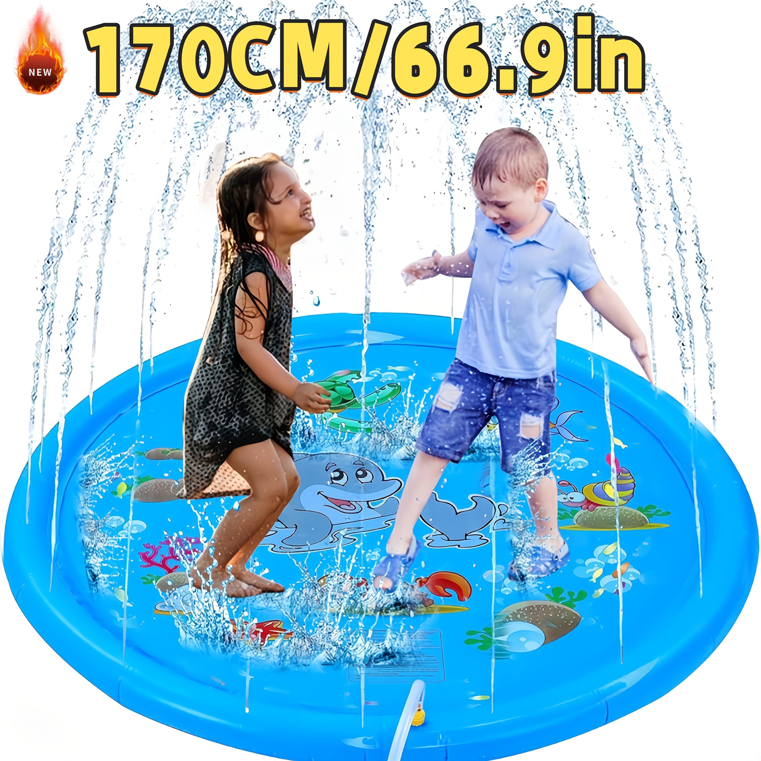 Kids Splash Pad 170cm Durable PVC Water Play Pool for Ages 3-5