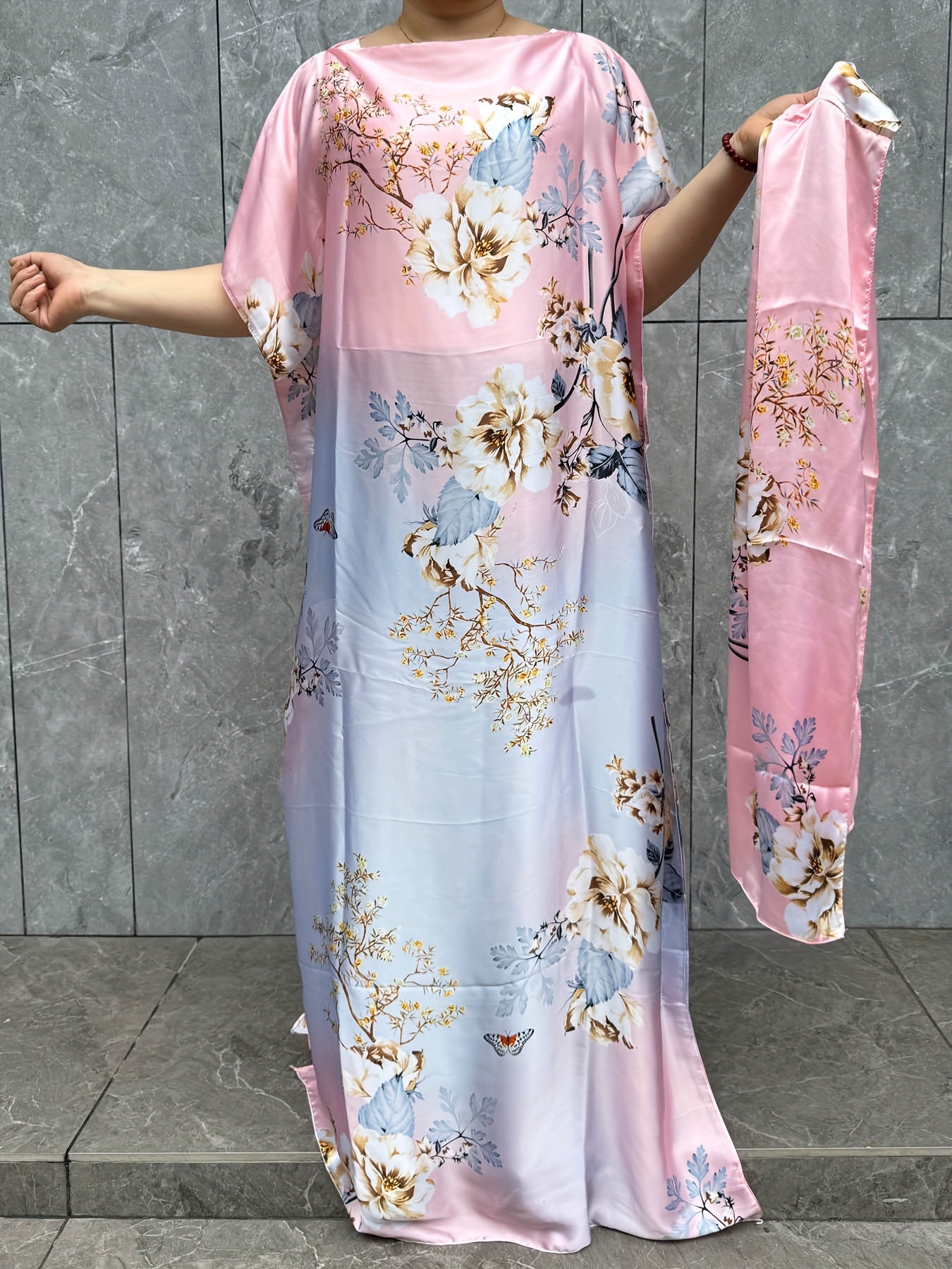 Plus Size Women's Maxi Kaftan Dress Flowy Floral Pink Blue Beige Beach Party