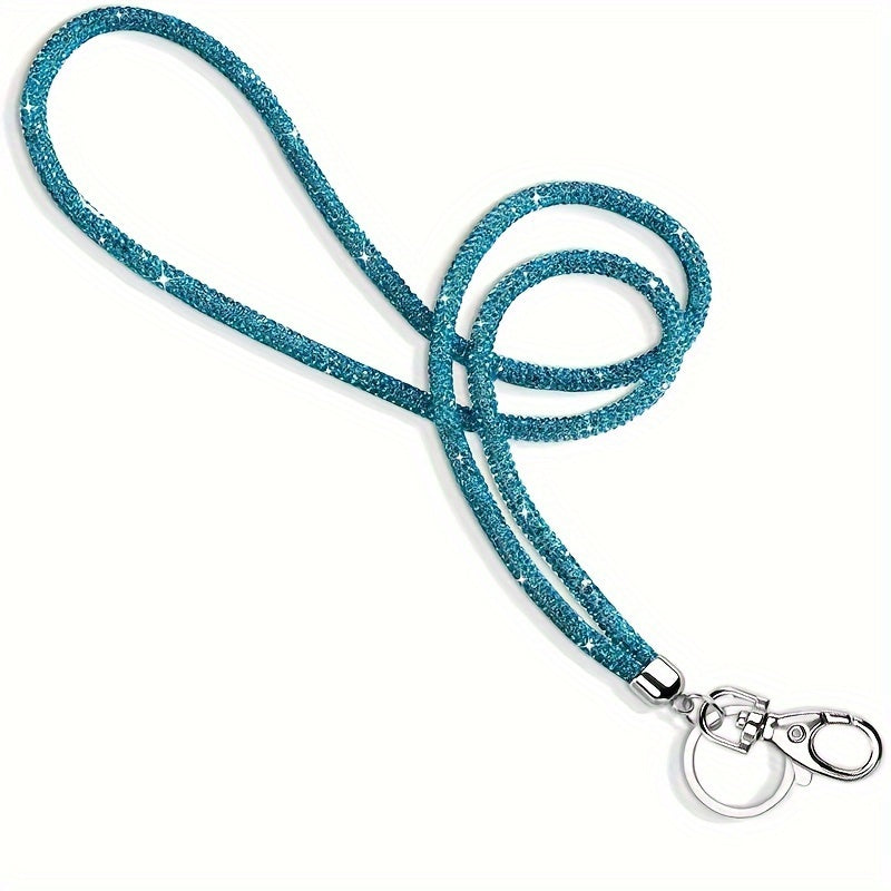 Sparkly Crystal-Studded Office Lanyard with Metal Clasp and Keyring for Women