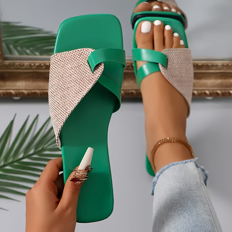 Women's Retro Slippers Breathable Cloth Flat Heel Summer Slip-ons