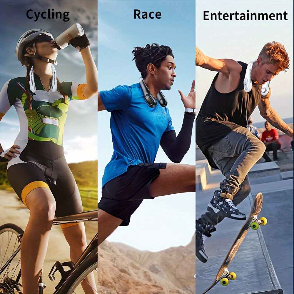 Lightweight White Portable Neck Fan with 3-Speed, Rechargeable Battery