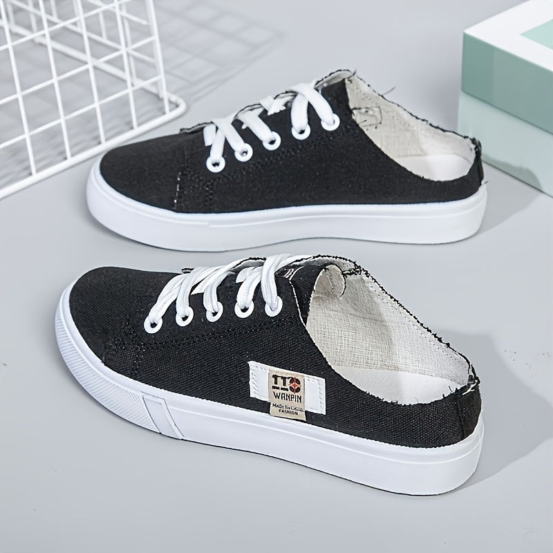 Women's White Fabric Low-Top Lace-Up Sneakers All-Season Round Toe