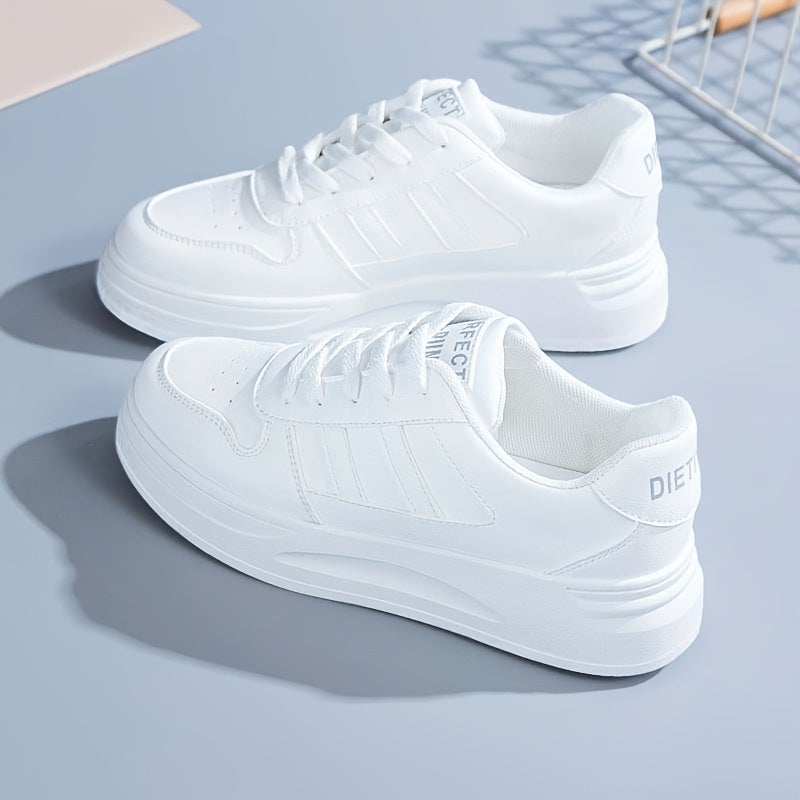 Women's White Sneakers with Blue Stripes Waterproof Non-Slip Casual Low Top