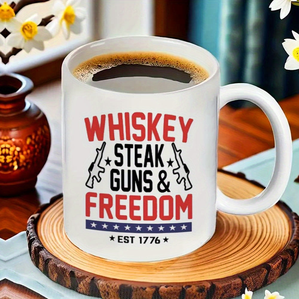Ceramic Mug with Freedom Gun Pattern for Office Camping and Dining Food Safe