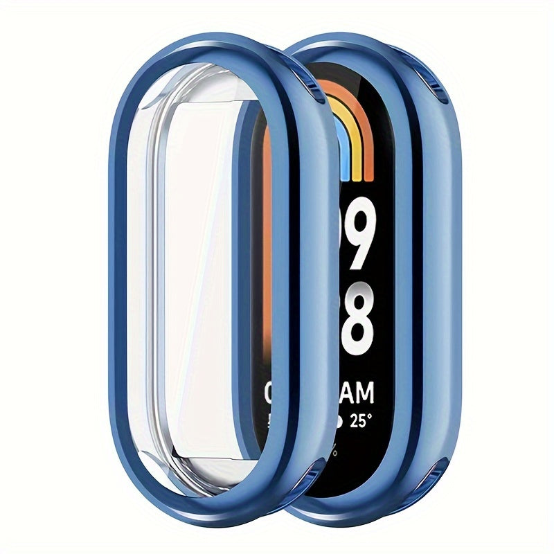 Mi Band 8 Soft TPU Case with Tempered Glass Screen Protector Waterproof Scratch-Resistant Full Coverage Bumper for Running and Sports