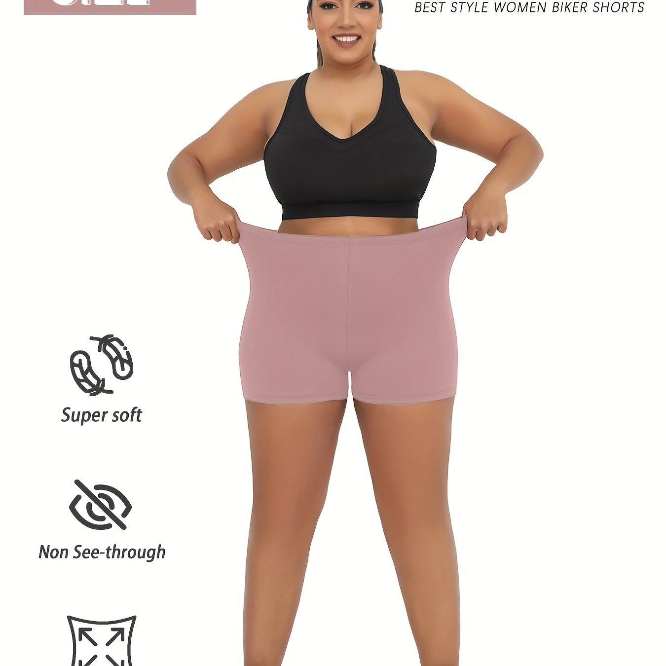 Pantalones cortos de ciclista para mujer talla grande negros, no transparentes, para yoga y entrenamiento, con estiramiento en 4 direcciones