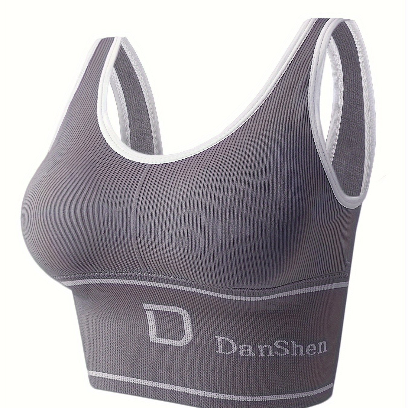 Women's High-Elasticity Ribbed Sports Bra Tank Top Olive Green Padded Wireless