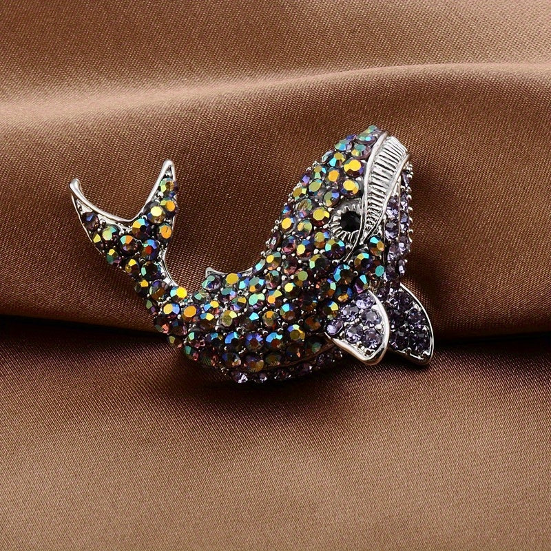Unisex Crystal Shark Brooch with Rhinestones Sea Creature Jewelry
