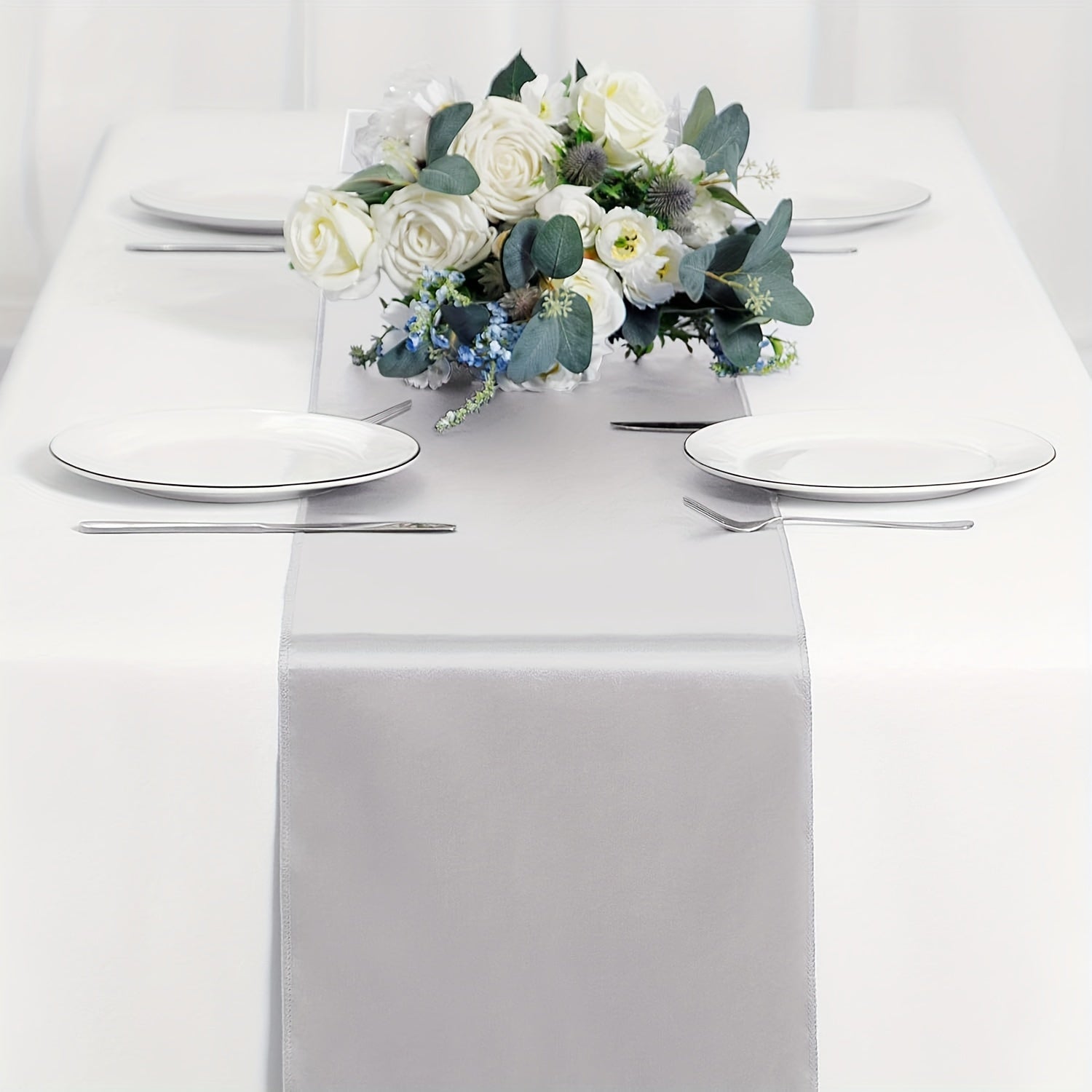 Light Blue Satin Table Runner 30.48 x 274.32 cm for Weddings and Formal Events