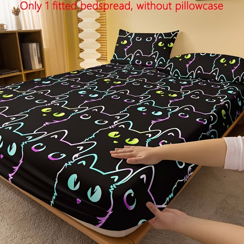 Fitted Bed Sheet with Colorful Cat Print Brushed Soft Deep Pocket for Bedroom or Guest Room
