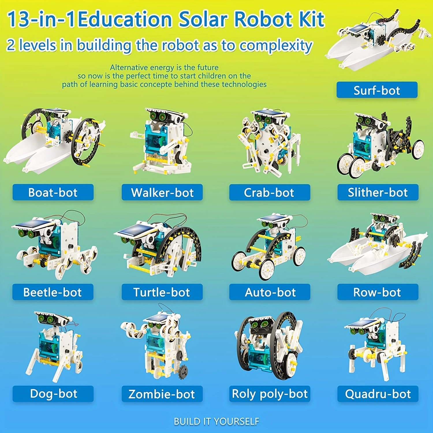 13-in-1 Solar and Battery Powered STEM Robot Building Kit for Kids 8-12 Durable ABS