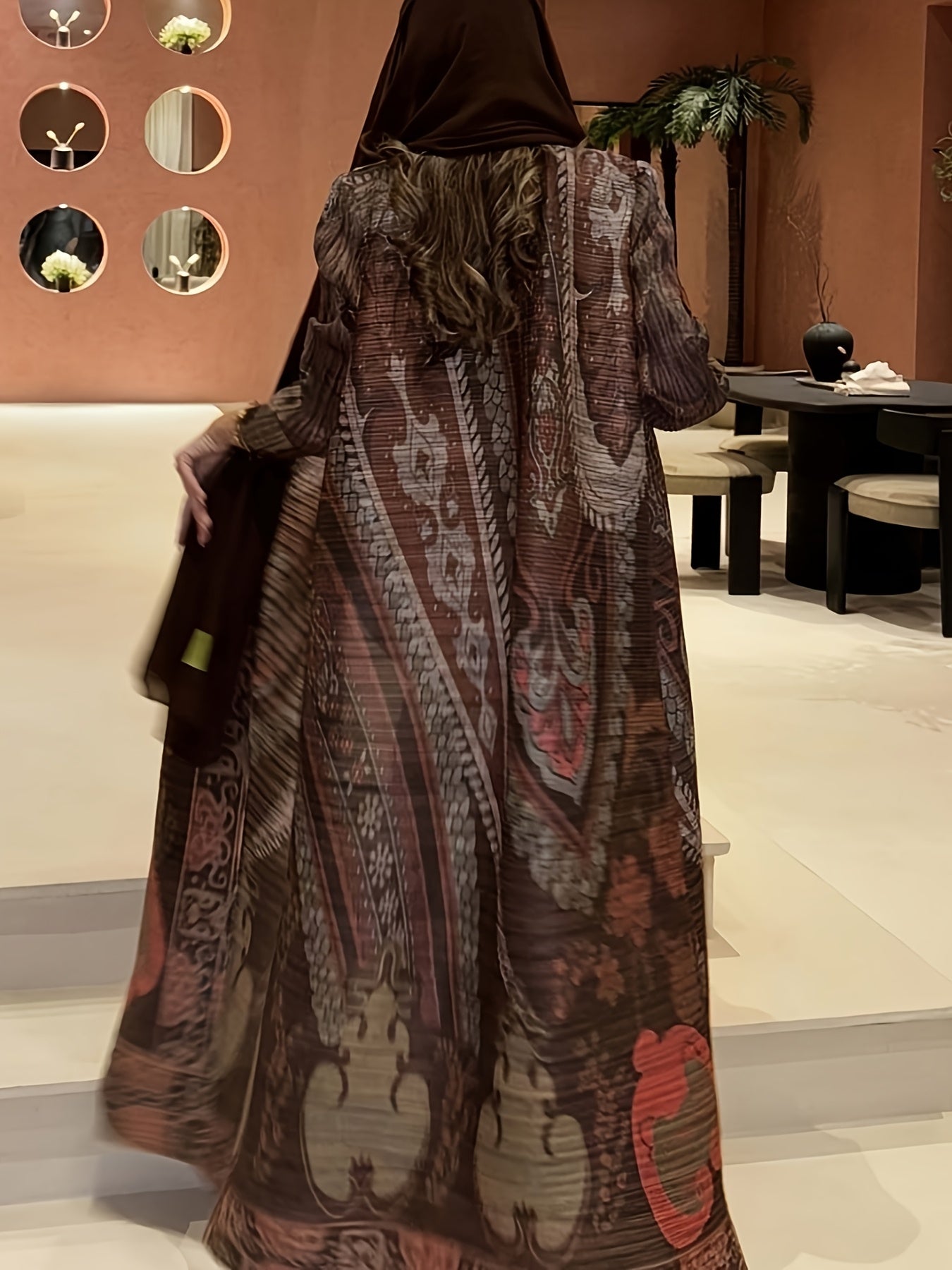 Abaya kaftan de estampado floral para mujer, bata larga, talla plus, tela transpirable