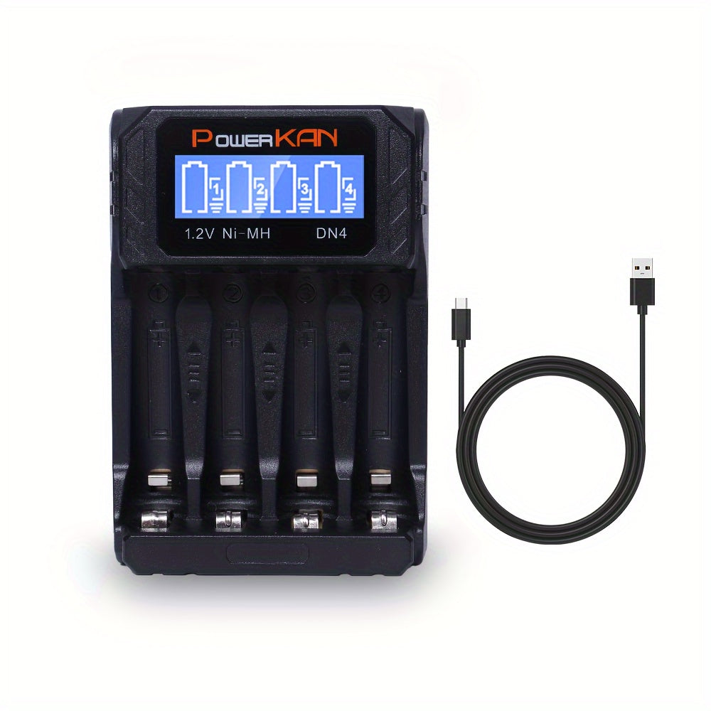 4-uyali USB Type-C Batareya zaryadlagichi AA AAA Ni-MH Ni-Cd batareyalari uchun LCD displey bilan
