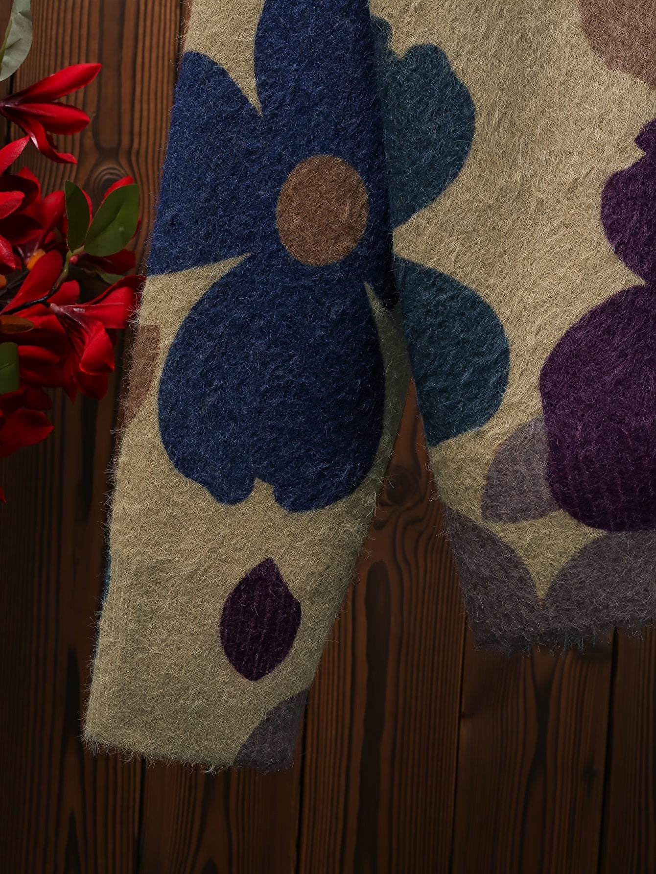 Women's Floral Print V-Neck Cardigan Sweater with Pockets