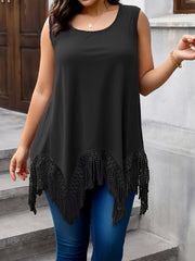 Plus Size Purple Sleeveless Blouse with Fringe Detail for Women