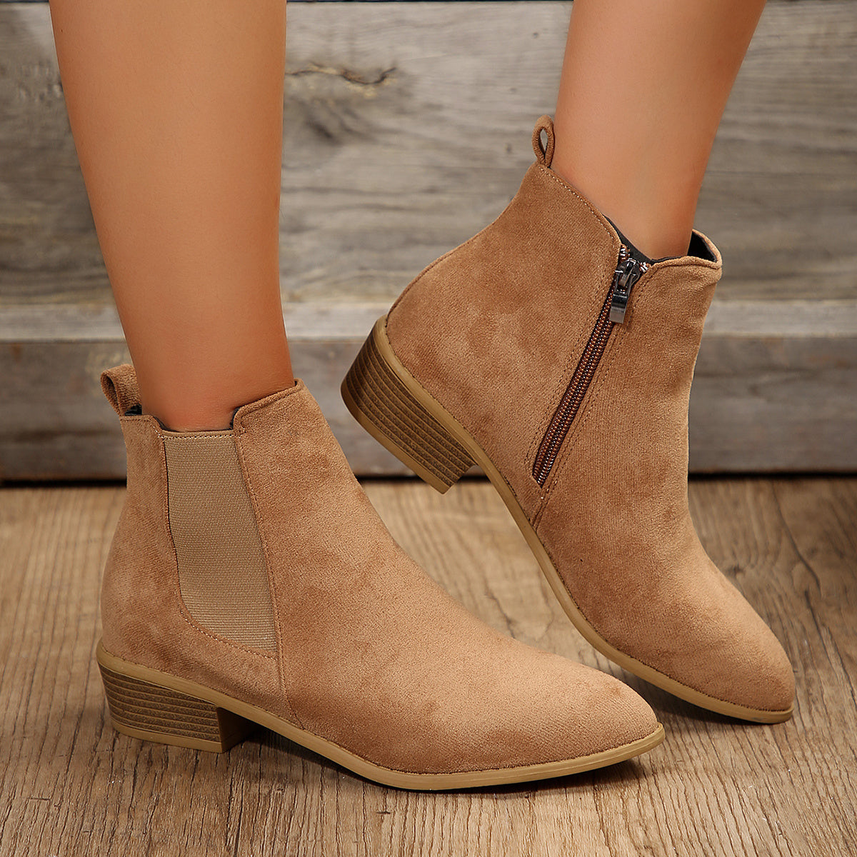 Women's Chelsea Boots Chunky Heel Side Zipper Stretch Fabric