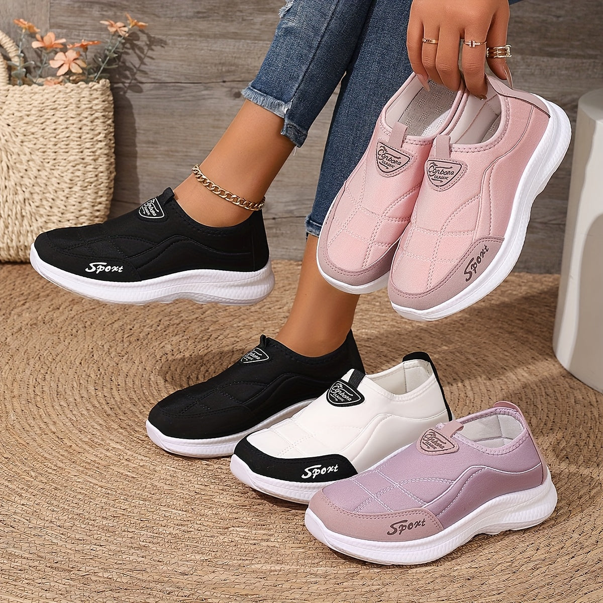 Ayollar uchun kundalik slip-on sport poyabzali, engil yugurish poyabzali, barcha mavsumlar uchun