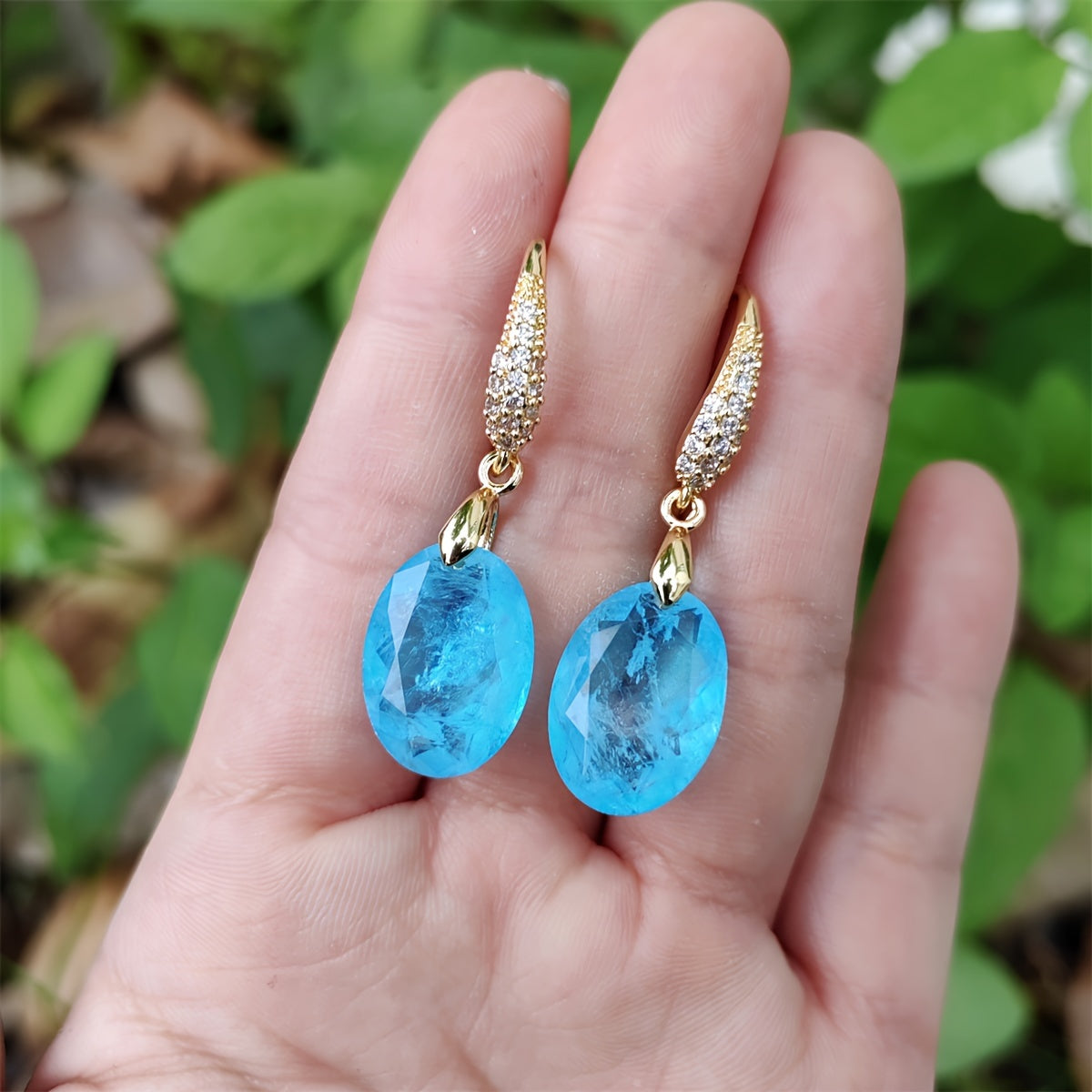 Oval Palaiba Crystal Jewelry Set for Women Ring and Earrings Gift-Ready