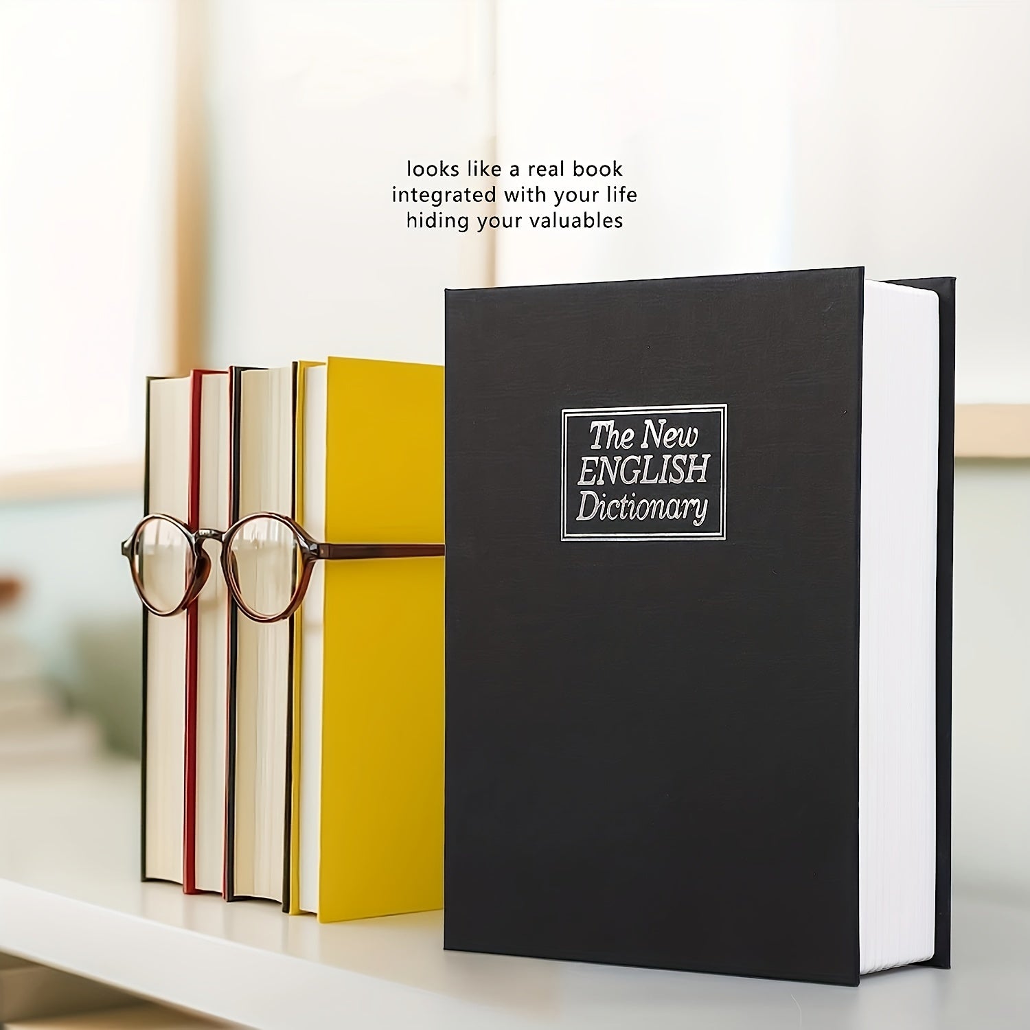 Book Style Safe Box with Keys for Cash Jewelry and Valuables Black and White 18.49x11.99x5.49cm Durable Iron Storage Container