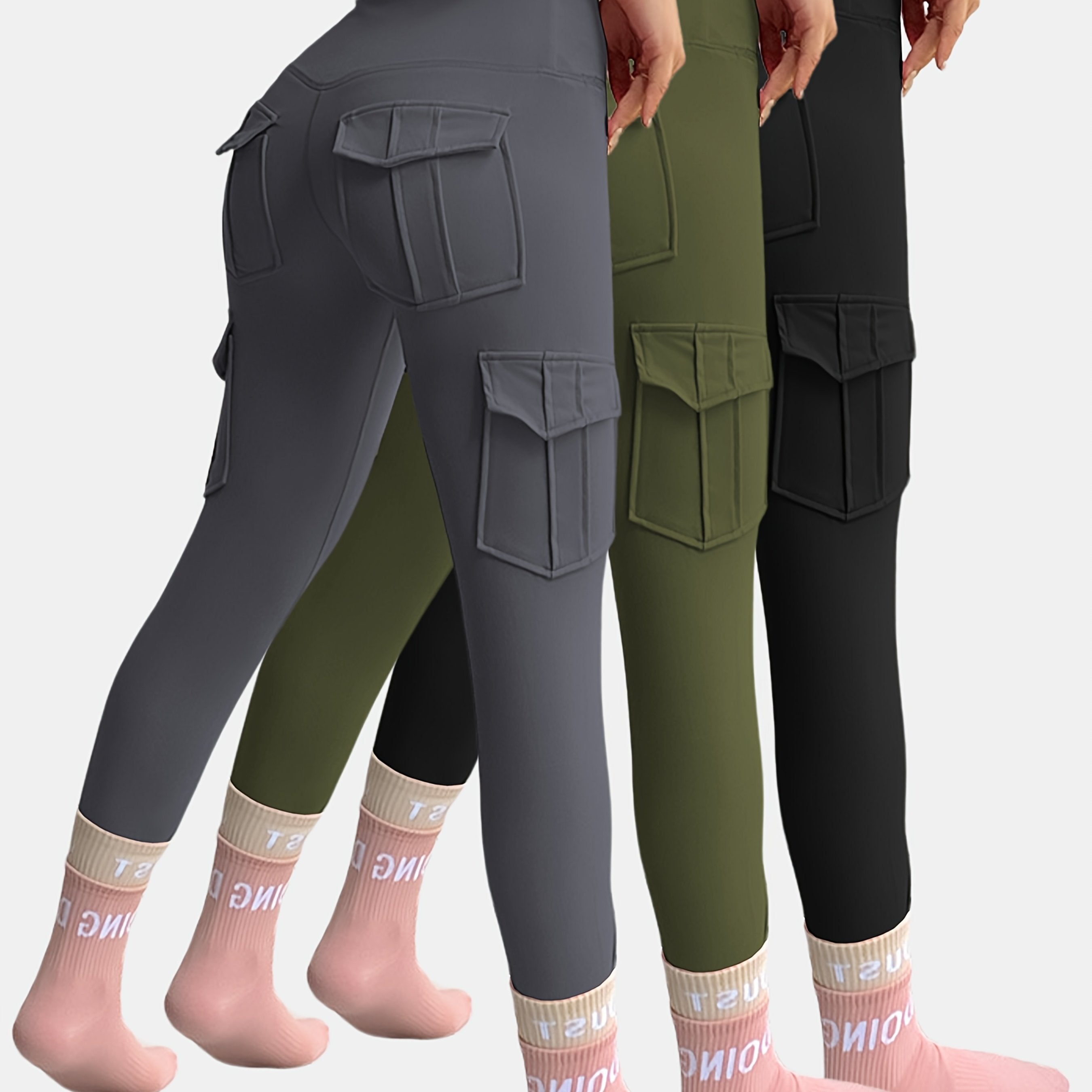 Pack de 3 pantalones deportivos para mujer con cintura elástica que absorbe la humedad para yoga y correr