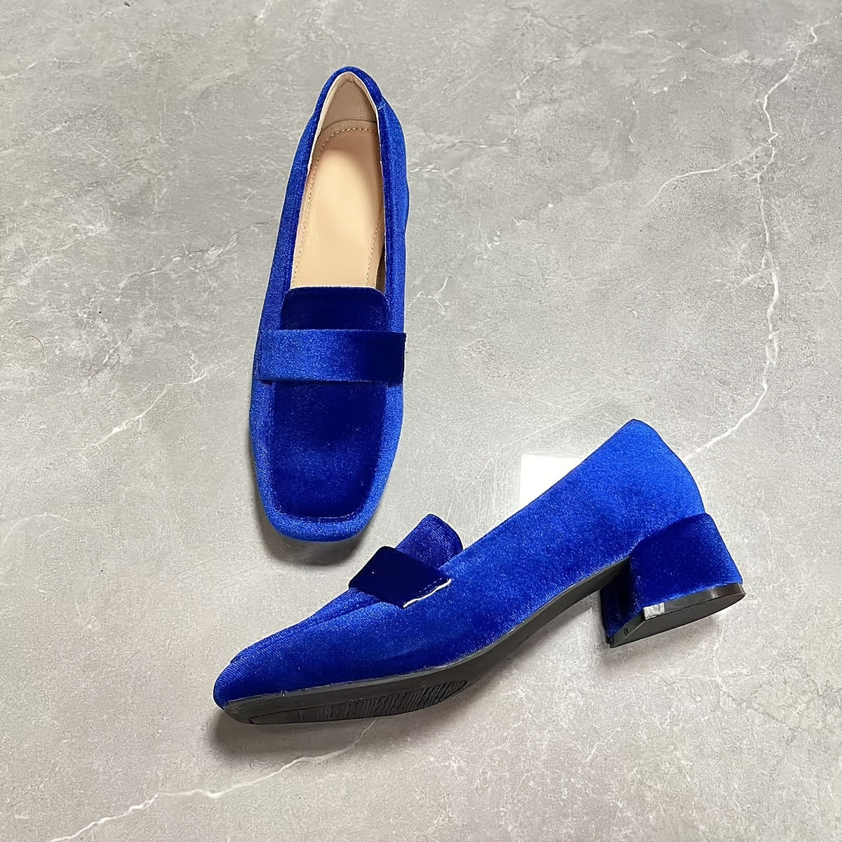 Women's Chunky Heel Pumps Pointed Toe Slip-On Shoes for Evening Casual Wear