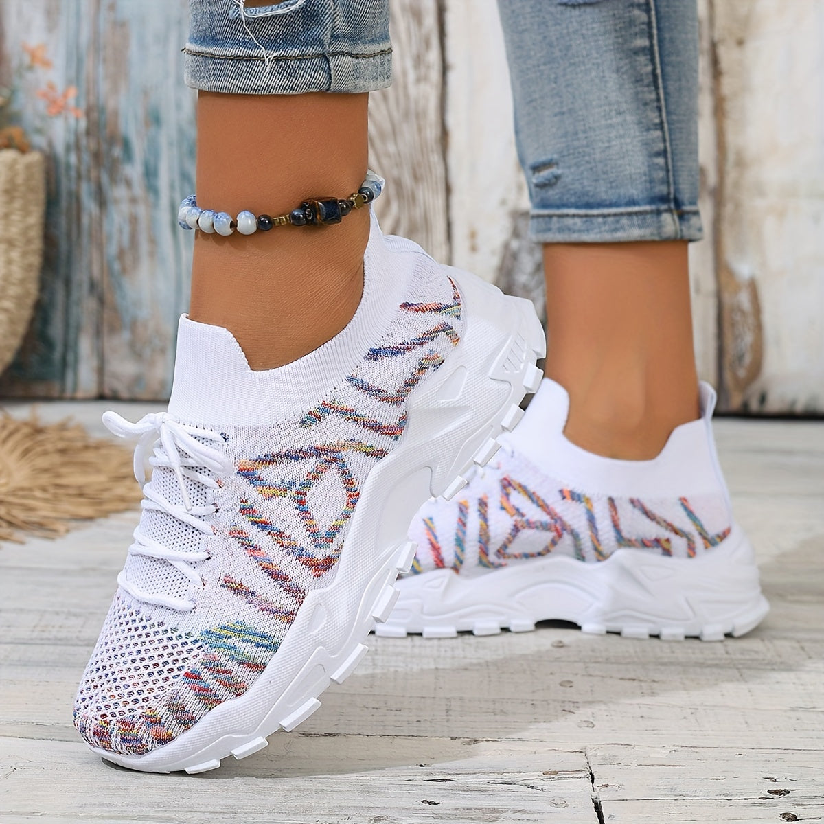 Women's Mesh Floral Running Shoes Breathable Lightweight Sneakers for Summer Casual