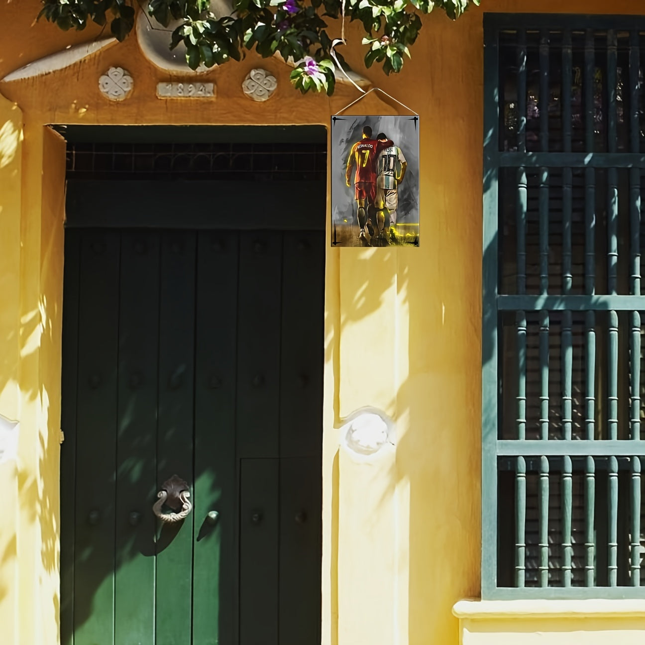 Wooden Wall Plaque Featuring Messi and Ronaldo for Living Room or Study Decor 19.99cm x 13.46cm