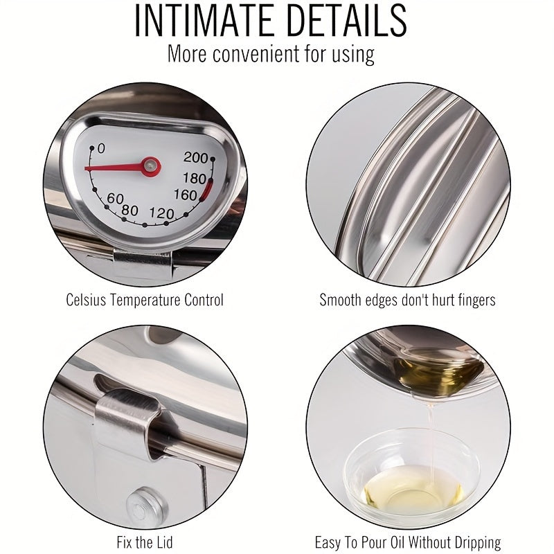 Stainless Steel Deep Fryer Pan with Thermometer for Induction Cooktops
