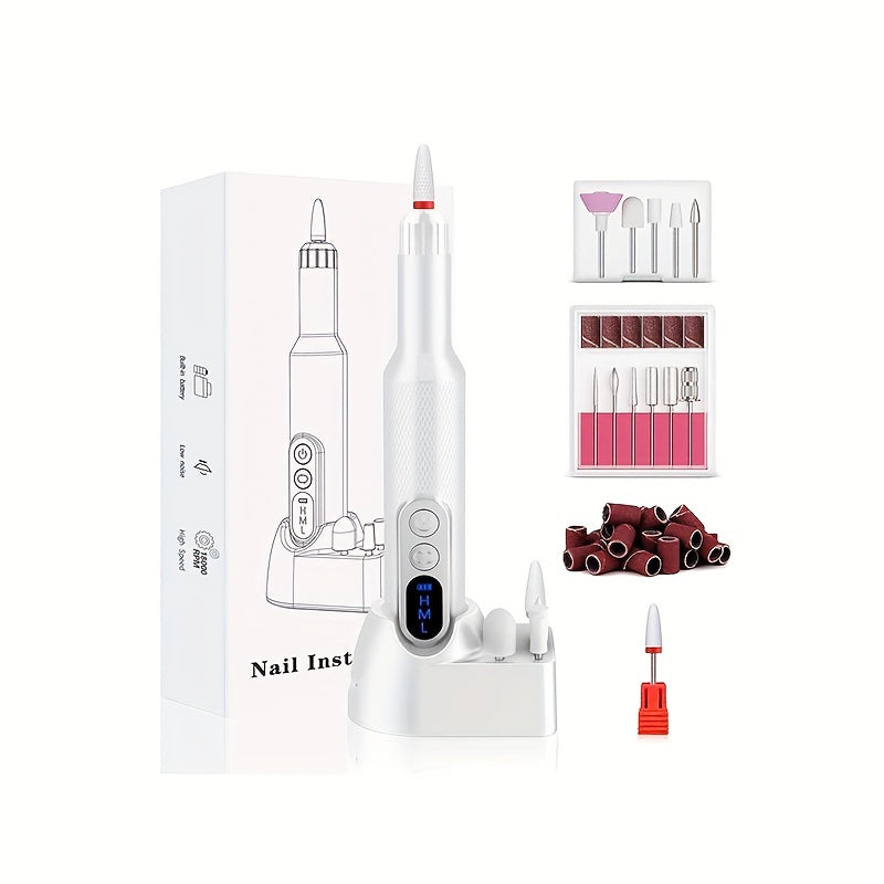 Cordless Electric Nail Drill Kit for Acrylic and Gel Nails with Multiple Grinding Heads for Professional and Home Use