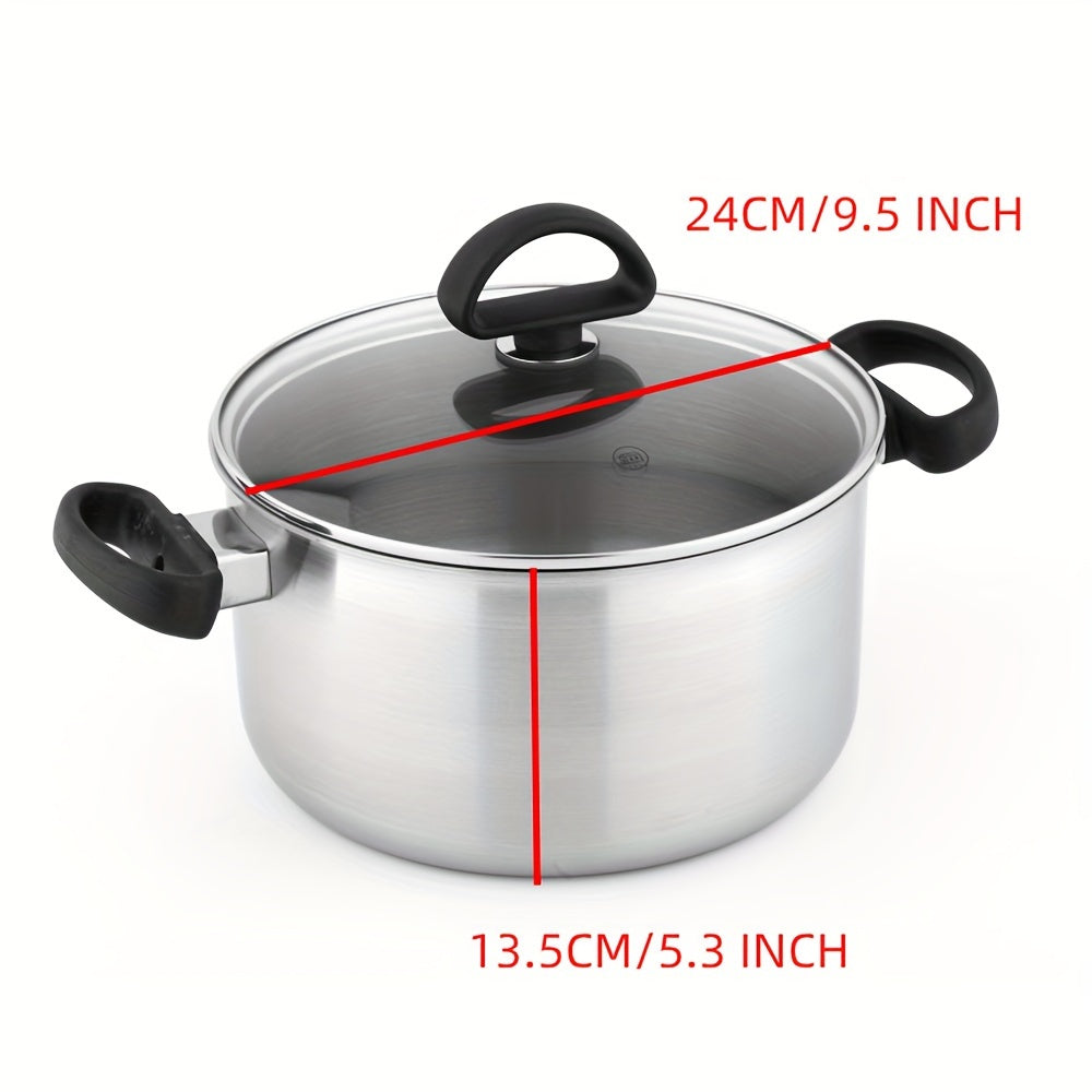 Stainless Steel Dutch Oven 5.5 Qt with Glass Lid for Casseroles and Soups